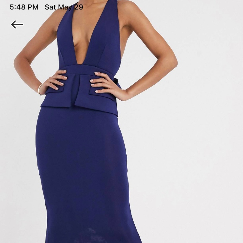 NAVY BLUE HALTER MIDI AFTER 5 DRESS